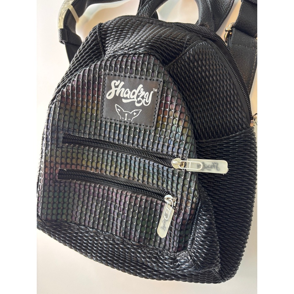 Shadzy Mini Backpack Black Iridescent Small Textured Y2K Raver Cybercore Bag